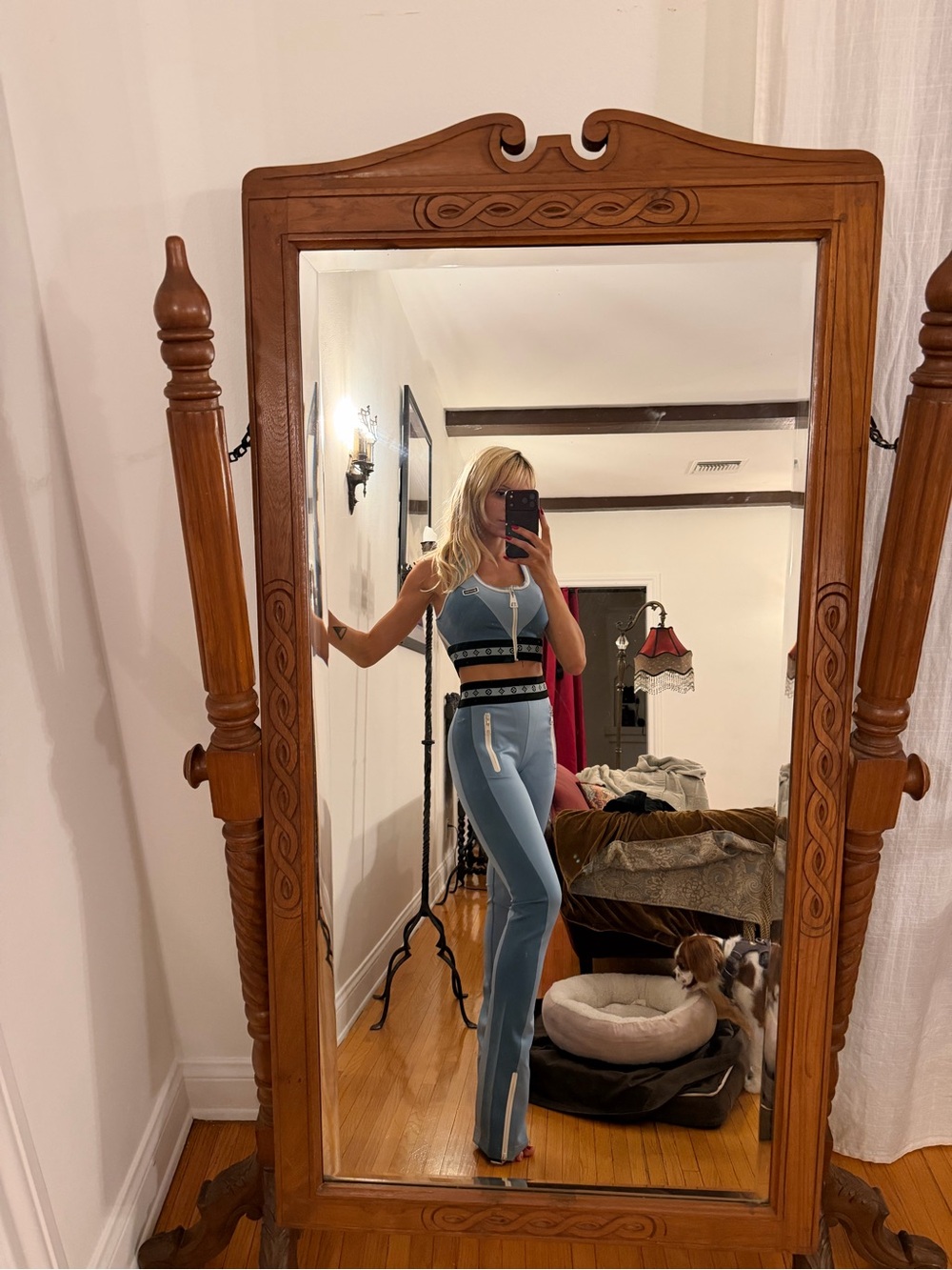 Louis Vuitton Light Blue Track Pants & Matching Crop Top Set